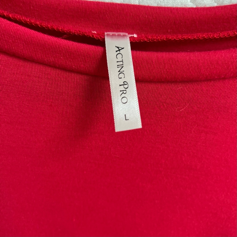 ACTING PRO Piko Style Red Quarter Sleeve Dolman Oversized Loose Fit Tunic Top - Picture 14 of 17